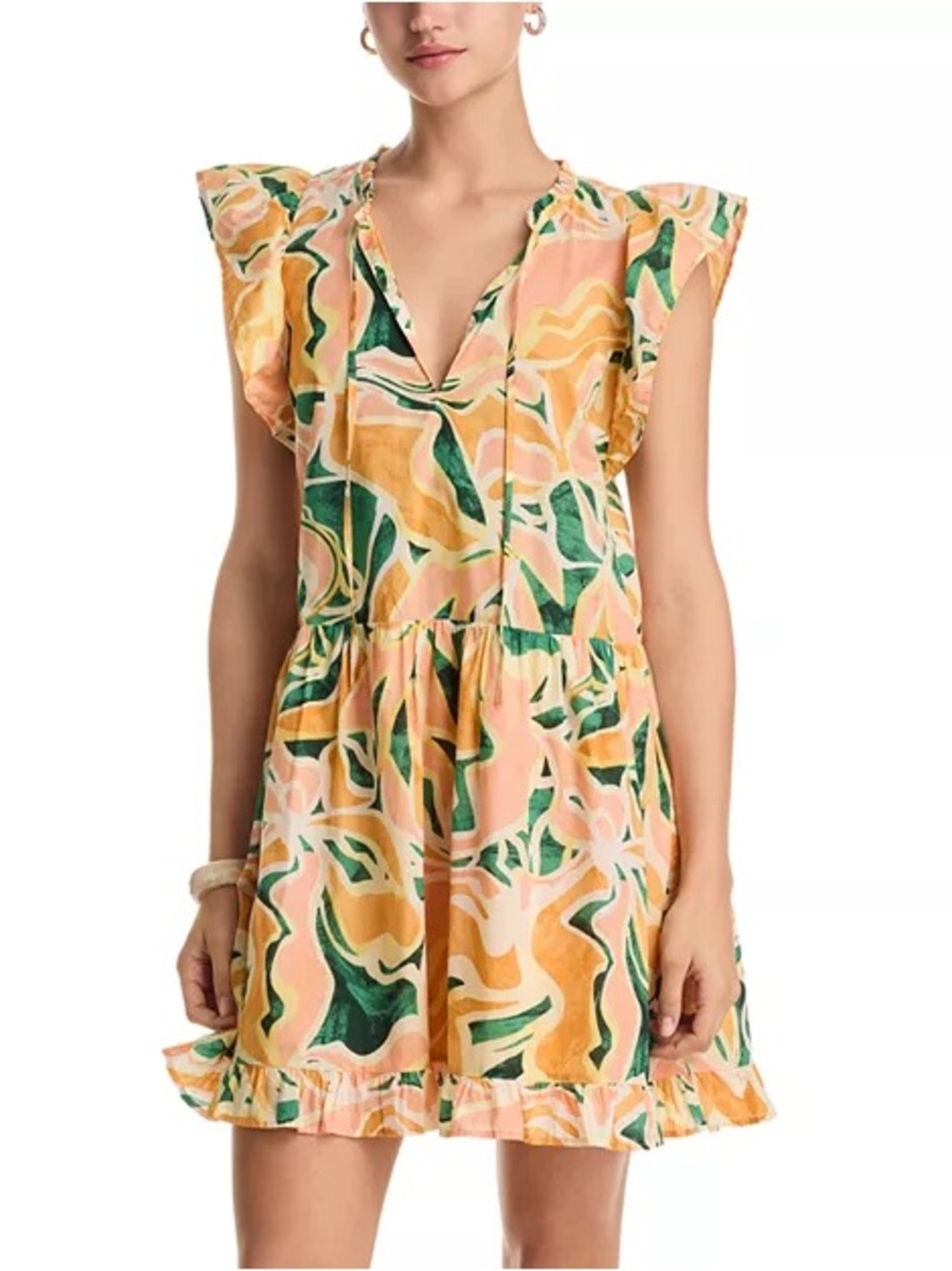 Rails Peach Green Yellow Printed Ruffle Mini Dress